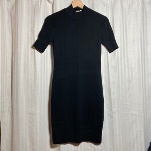 Gap Black Extra Fine Merino Wool Mock Neck Short Sleeve Sweater Dress Small